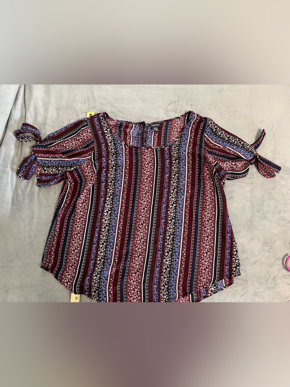 Torrid Striped Tie-Sleeve Blouse - Burgundy Multi
